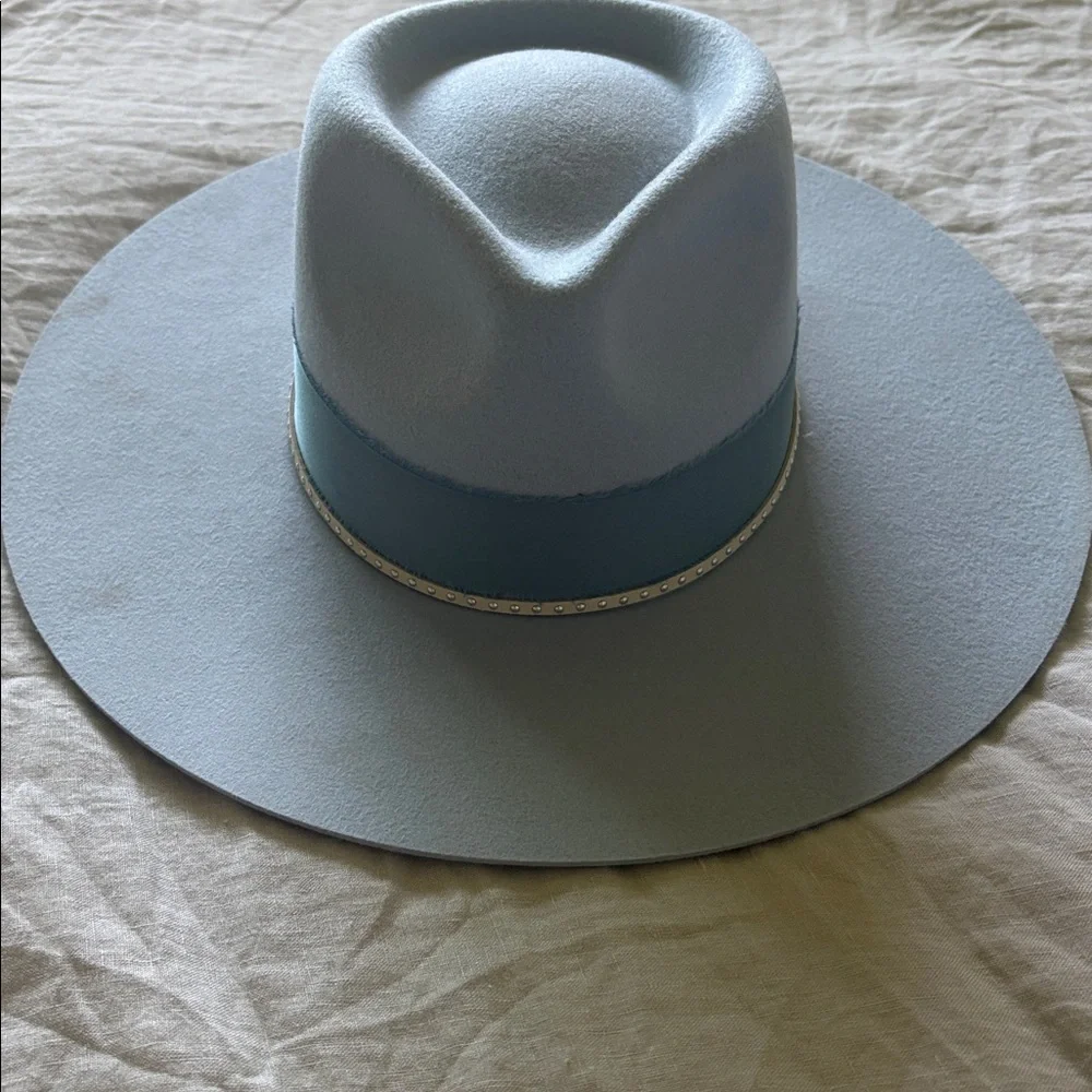 Wyeth Light Blue Wide Brim Hat with Bow - Picture 2 of 11